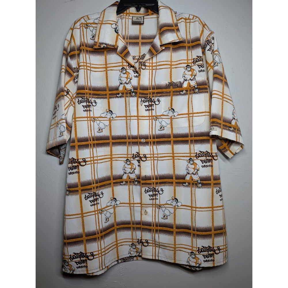 Vintage‎ Southpole Shirt Mens Large Tan Rapper AOP Baggy Retro Hip Hop Y2K 2000s